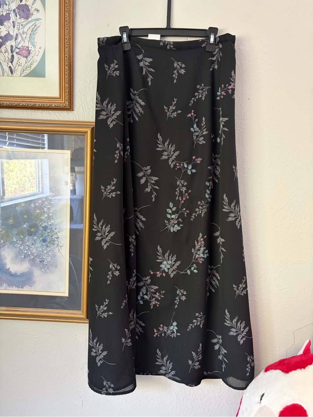 Emma James Black Maxi Skirt with Subtle Floral Print